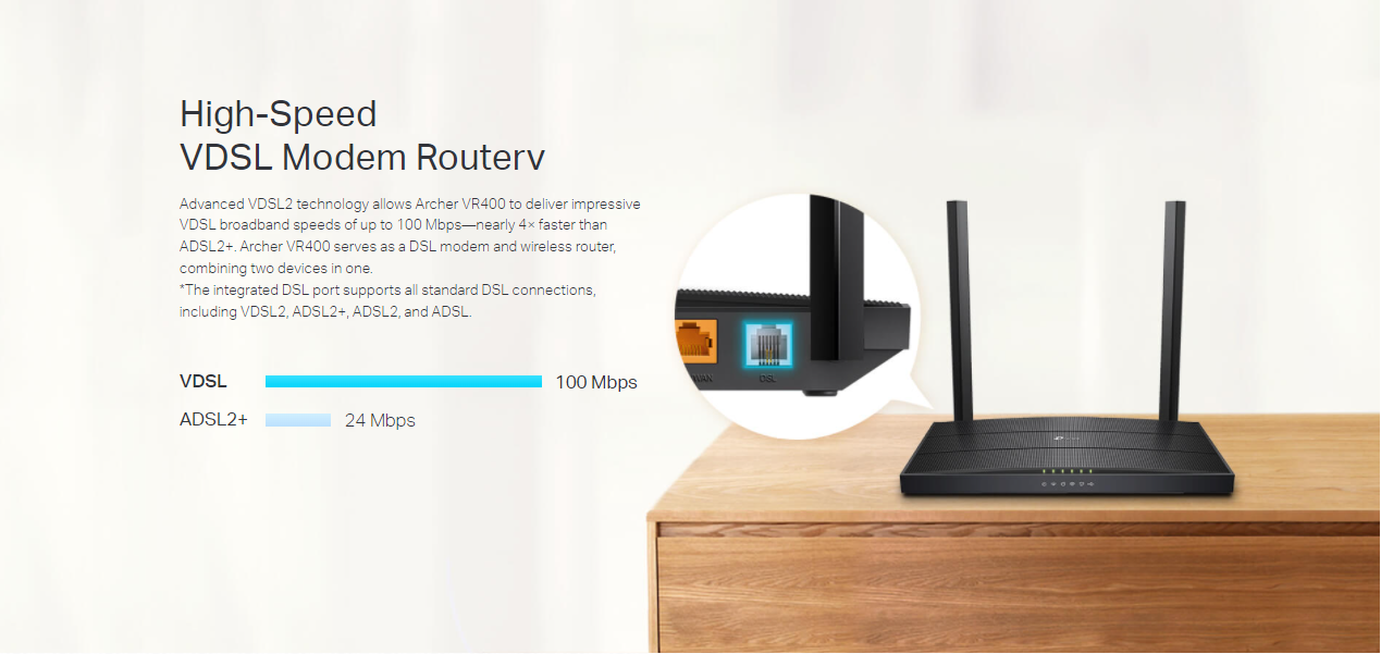 مودم VDSLADSL بی‌سیم AC1200 تی‌پی‌لینک مدل Archer VR400 V3