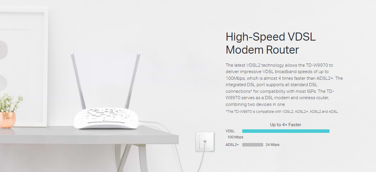 مودم روتر VDSLADSL بی سیم N300 تی پی لینک مدل TD-W9970