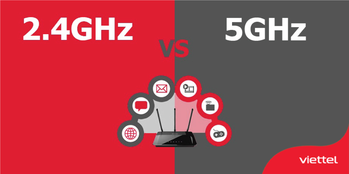 یک عد مودم با پس زمینه قرمز و. طوسی و نوشته 5ghz vs 2.4ghz